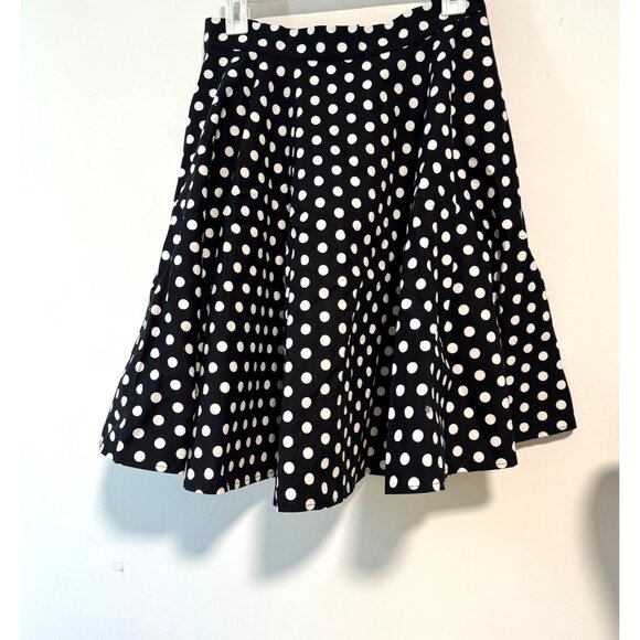Swing Skirt Black Polka Dot Knee Length Lined Flared Skirt Size 8 - Picture 1 of 2